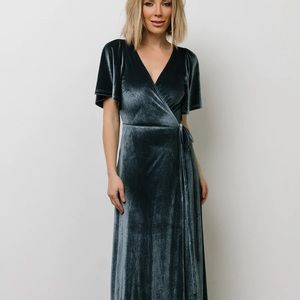 Baltic Born Meghan Velvet Wrap Maxi Dress Deep Blue